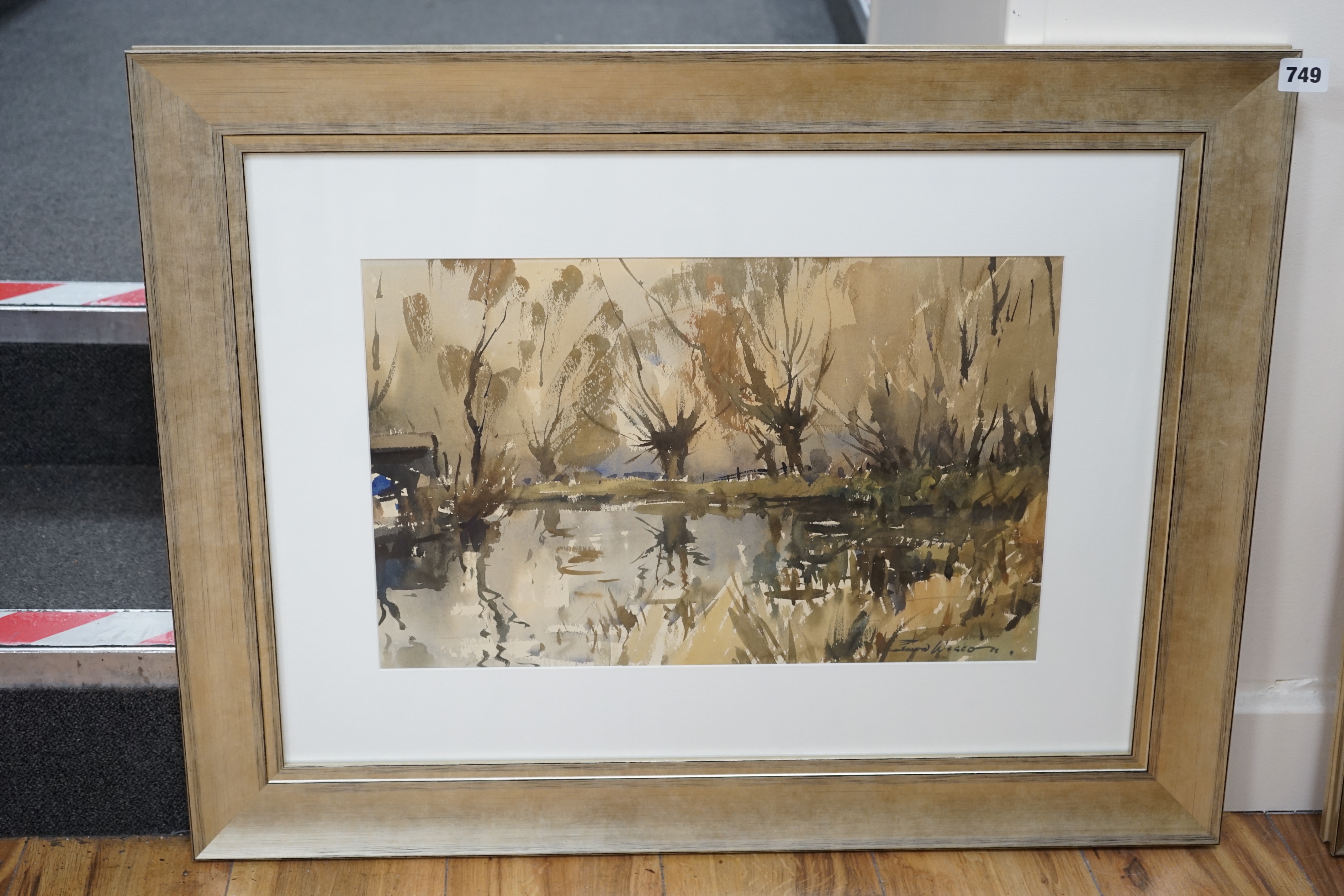 Edward Wesson (1910-1983), watercolour, Lakeside landscape with trees, signed, 30 x 48cm